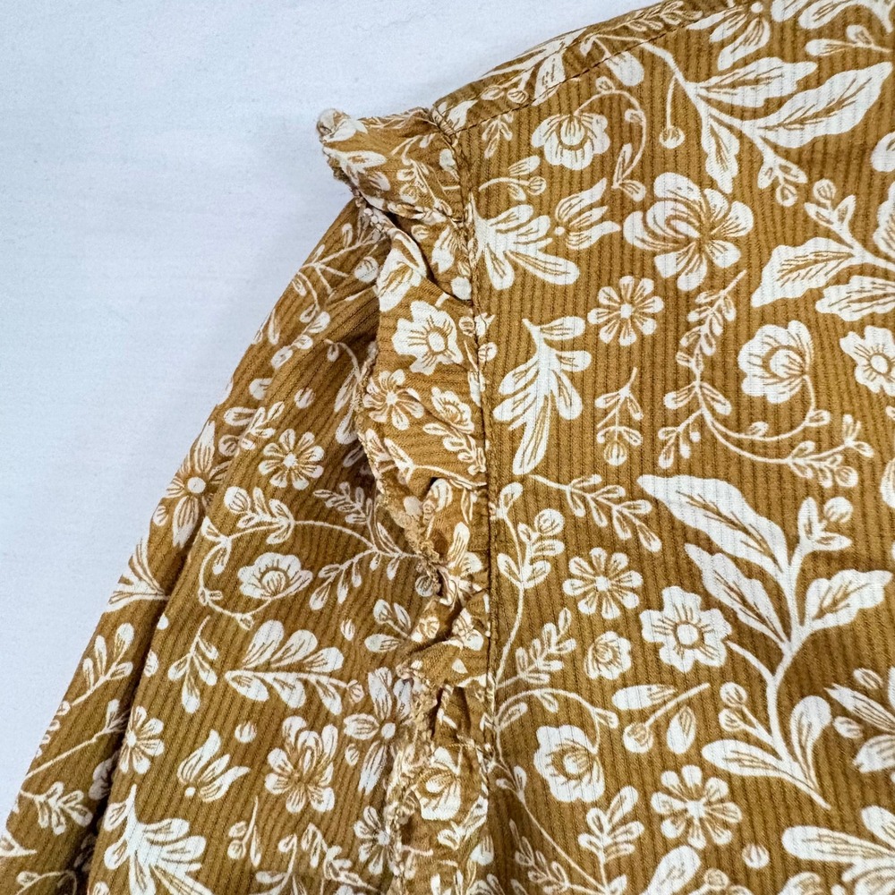 J.Crew Mustard Yellow Floral Ruffle Bib Corduroy Blouse Top Small - Picture 7 of 11